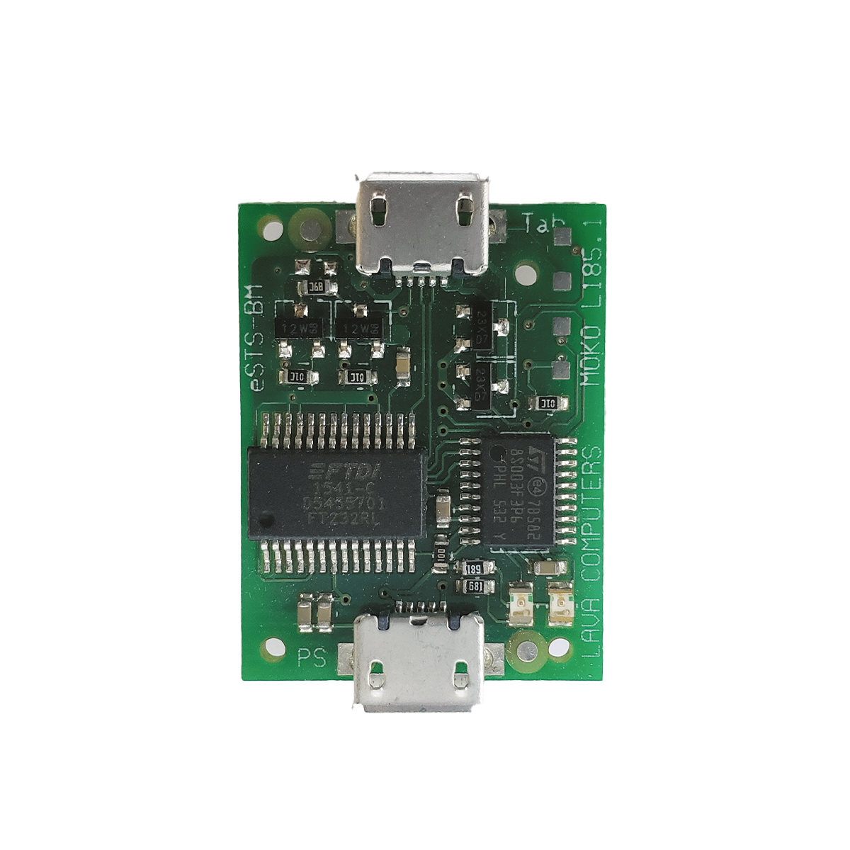 a top view of the eSTS-BM-OEM, a LAVA SimulCharge adapter that offers robust battery protection through our RBM battery modulation technology so select Samsung tablets
