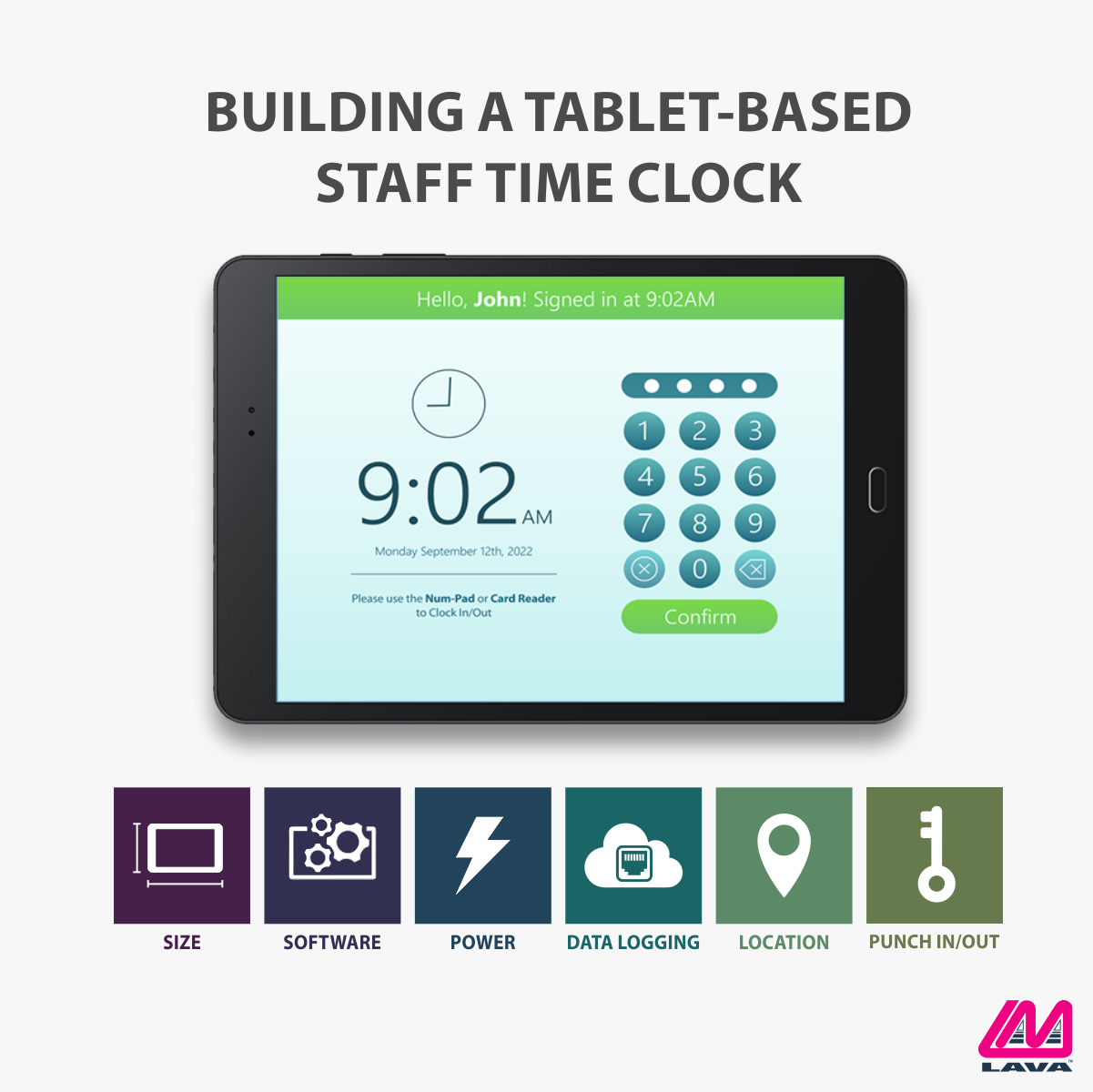 LAVA tablet installation of a tablet-based staff time clock